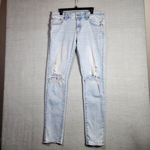 American Eagle Mens 36x36 Airflex 360 Light Blue Distressed Skinny Jeans